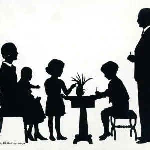Silhouette of a family scene Silhouette of a family scene