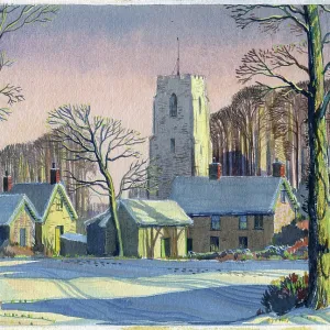 Snowscene with church and woods Snowscene with church and woods