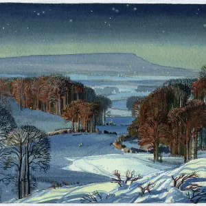 Snowscene with woods and hills Snowscene with woods and hills