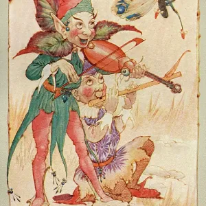 Two sprites playing a violin and a flute