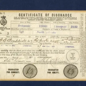 SS Britannic, Certificate of Discharge, Seaman Raddish