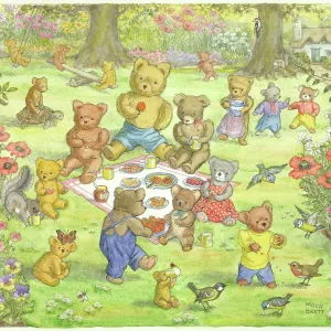 Tea Time - teddy bears having a picnic tea in a garden Tea Time - teddy bears having a picnic tea in a garden
