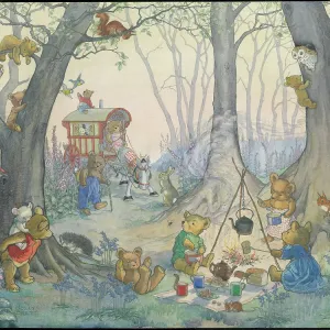 Teddy Bear Camp - teddies with camp fire, caravan etc Teddy Bear Camp - teddies with camp fire, caravan etc