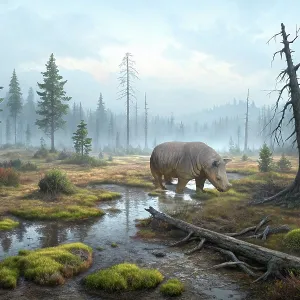 A Teleoceras major from the Cenzoic Era roaming its habitat A Teleoceras major from the Cenzoic Era roaming its habitat