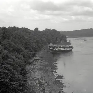 Training school ship HMS Conway, aground in the Menai Strait Training school ship HMS Conway, aground in the Menai Strait