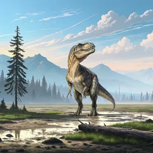 Tyrannosaurus rex dinosaur exploring a Cretaceous landscape Tyrannosaurus rex dinosaur exploring a Cretaceous landscape