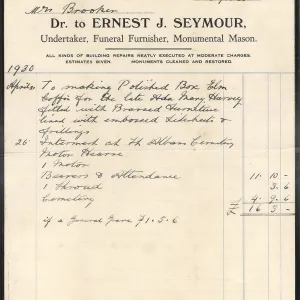 Undertaker's invoice, first account Undertaker's invoice, first account