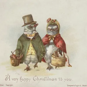 Victorian Greeting Card - Christmas Penguins Victorian Greeting Card - Christmas Penguins