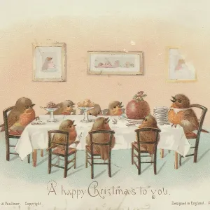 Victorian Greeting Card - Robins Christmas Dinner Victorian Greeting Card - Robins Christmas Dinner