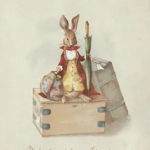 Victorian Greeting Card - Travelling Rabbit Victorian Greeting Card - Travelling Rabbit