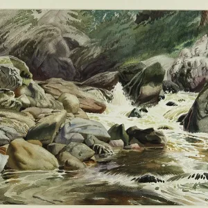 Watercolour sketch of stream with rocks Watercolour sketch of stream with rocks