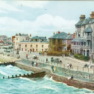 West Parade, Bognor, rough sea, motor car, pedestrians West Parade, Bognor, rough sea, motor car, pedestrians