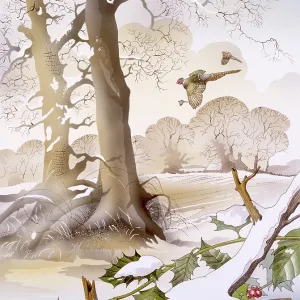 Winter scene with holly and birds Winter scene with holly and birds