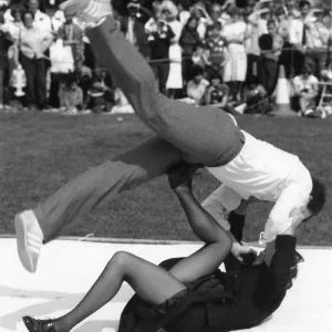 Woman police officer in self-defence exercise Woman police officer in self-defence exercise
