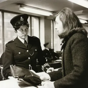 Woman police officer at work in a London police station Woman police officer at work in a London police station