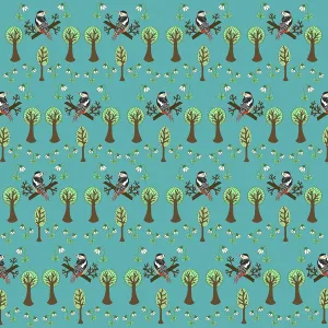 Woodpeckers in forest repeating pattern Woodpeckers in forest repeating pattern