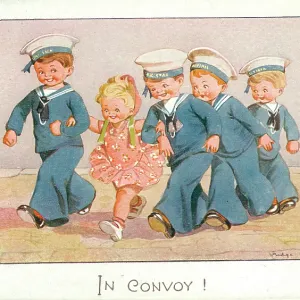 WW2 era - Comic Postcard - In Convoy WW2 era - Comic Postcard - In Convoy