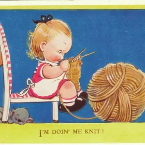 WW2 era - Comic Postcard - I'm doin me knit