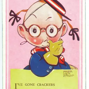 WW2 era - Comic Postcard - I've gone crackers over a soldier