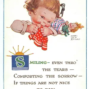 WW2 era - Comic Postcard - Smiling - even thro the tears