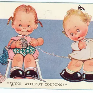 WW2 era - Comic Postcard - Wool without coupons