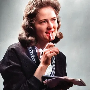 Young woman with notebook and pen Young woman with notebook and pen