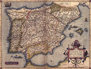 Gibralter: 1570 map of Spain. From Abraham Ortelius