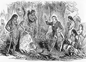 Roxbury: 1600s Engraving of John Eliot Preaching to the Indians of
