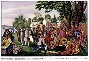 Bartering: 1680s currier and ives lithograph william penn