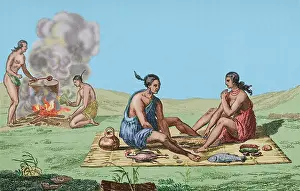 Campfire: 16th century French expedition. Florida. Seminoles Indians
