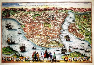 Hogenberg: 16th century map of Byzantium (Constantinople)