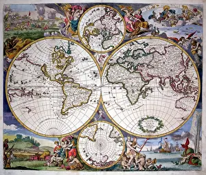 Hemispheres: 16th century Map of the World Hemispheres