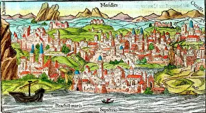 Cosmographia: 16th century view of Edinburgh, Scotland