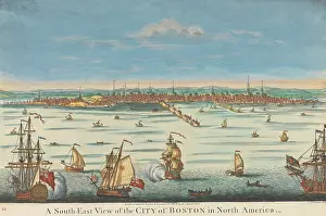 Quays: 1774 view of Boston with British four frigates