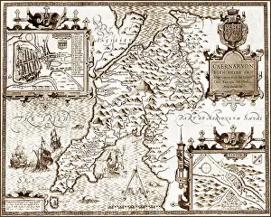 Caernarfon: 17th Century Map of Caernarvon Caernarvonshire, 1610