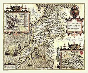 Caernarvonshire: 17th Century map of the County of Caernarvonshire, Wales