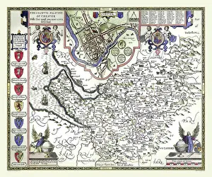 Speede: 17th Century map of the County of Cheshire, England