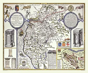 1611: 17th Century map of the County of Cumberland, England