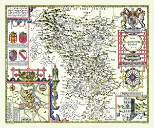 Speede: 17th Century map of the County of Derbyshire, England