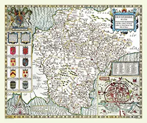Speede: 17th Century map of the County of Devonshire, England