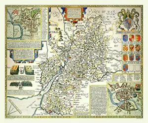 Speede: 17th Century map of the County of Gloucestershire, England