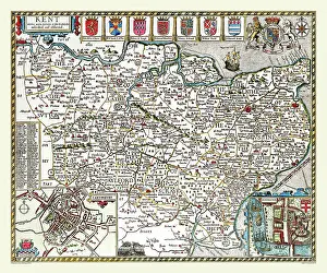 1611: 17th Century map of the County of Kent, England