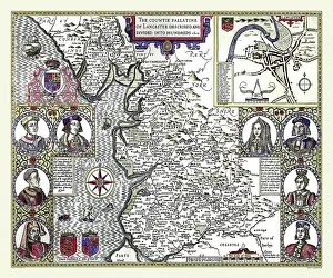 1611: 17th Century map of the County of Lancashire, England
