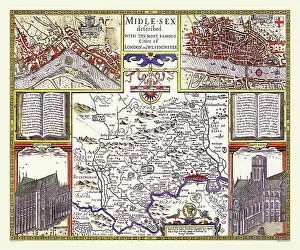 1611: 17th Century map of the County of Middlesex, England