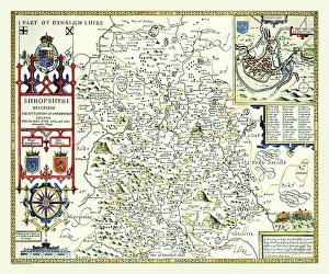 1611: 17th Century map of the County of Shropshire, England
