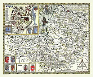 1611: 17th Century map of the County of Somersetshire, England