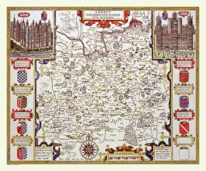 1611: 17th Century map of the County of Surrey, England