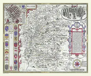 1611: 17th Century map of the County of Wiltshire, England