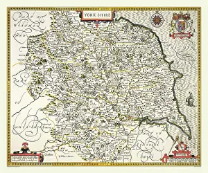 1611: 17th Century map of the County of Yorkshire, England