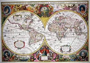 Hemispheres: 17th century Map of the Hemispheres of the World
